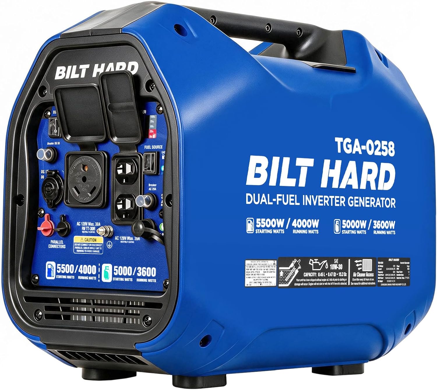 BILT HARD 5500W Dual Fuel Inverter Generator, Gasoline/LPG